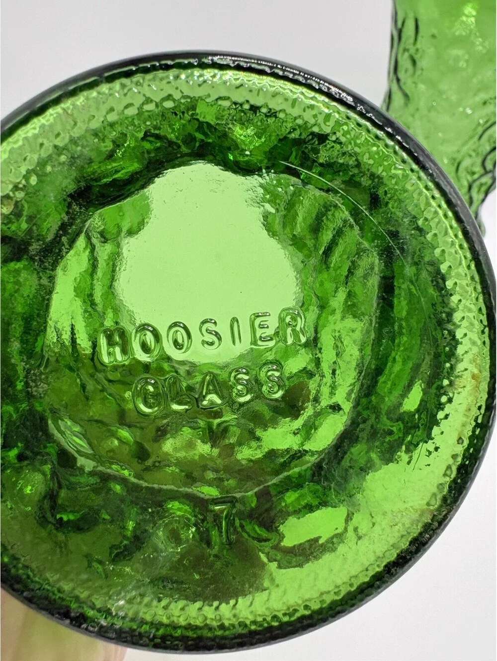 Pair Of 2 Vintage Hoosier Glass Vase - Emerald Green Crinkle Pattern 8.5”